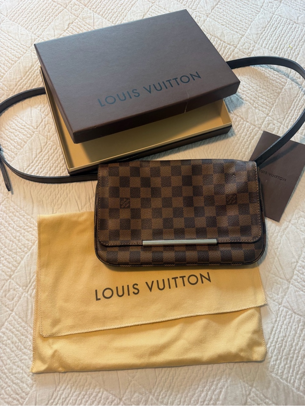 Louis Vuitton Brown Damier Ebene Crossbody Pouch with Silver Accent